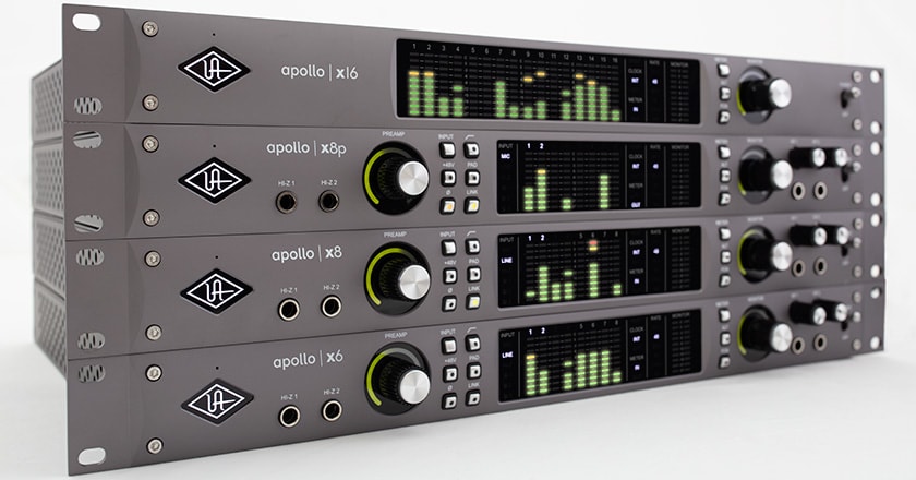 All four Apollo x Series audio interfaces—the x6, x8, x8p and x16
